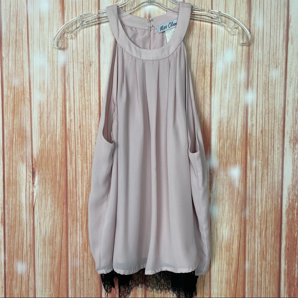 Vintage Style Blush Pink and Lace High Neck Tank Top (L)
